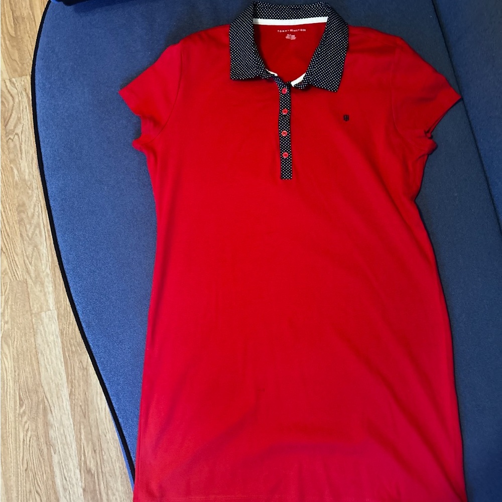 Tommy Hilfiger Red Dress with Polka Dot Trim